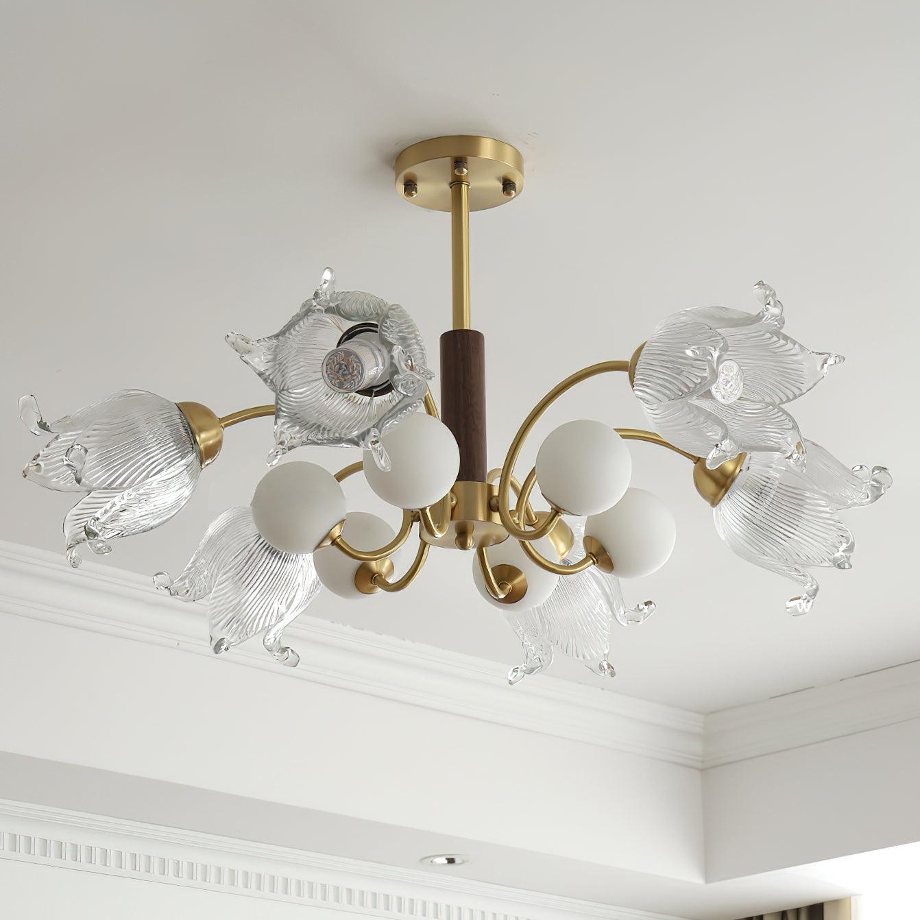 Talia Lustre Abat-jours en Verre Plissés Laiton Bois - Neutralighting