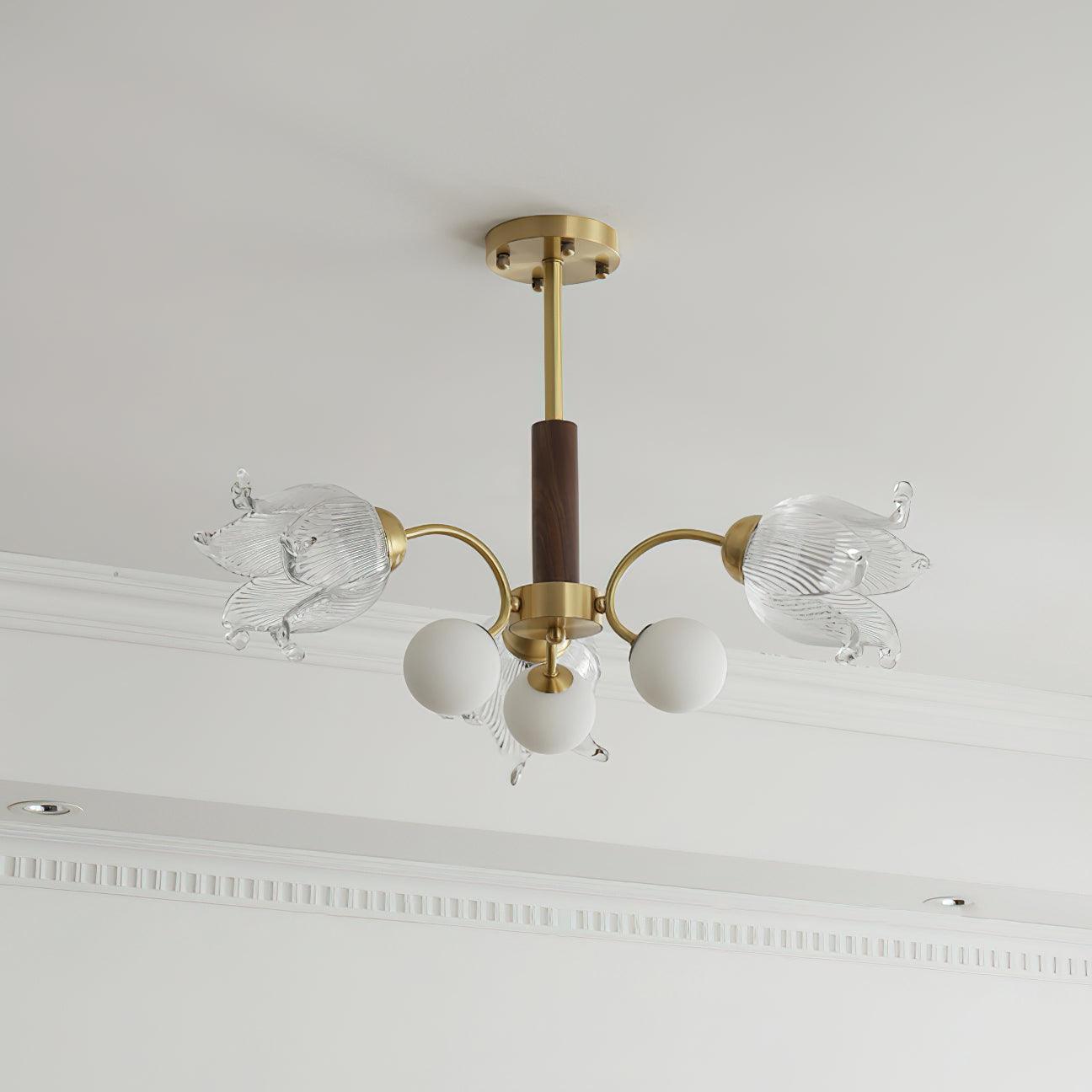 Talia Lustre Abat-jours en Verre Plissés Laiton Bois - Neutralighting