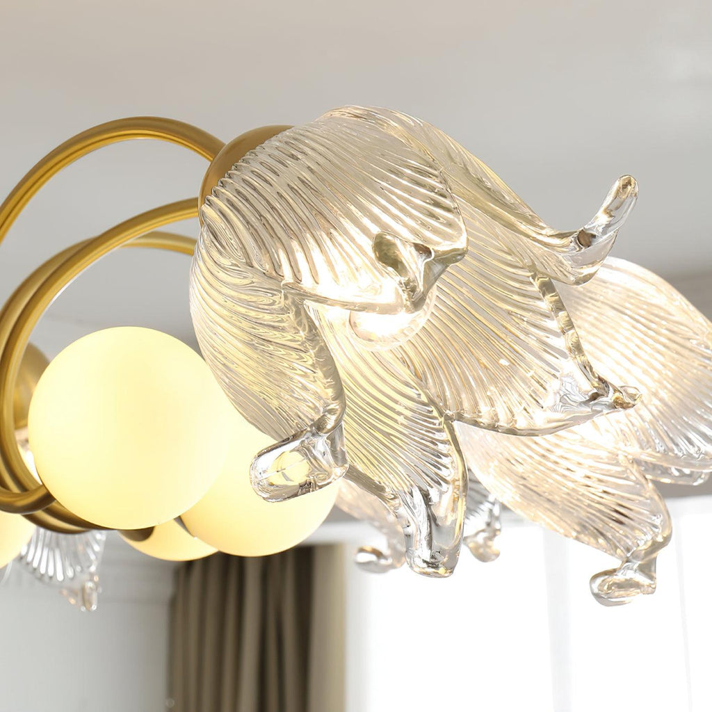 Talia Lustre Abat-jours en Verre Plissés Laiton Bois - Neutralighting