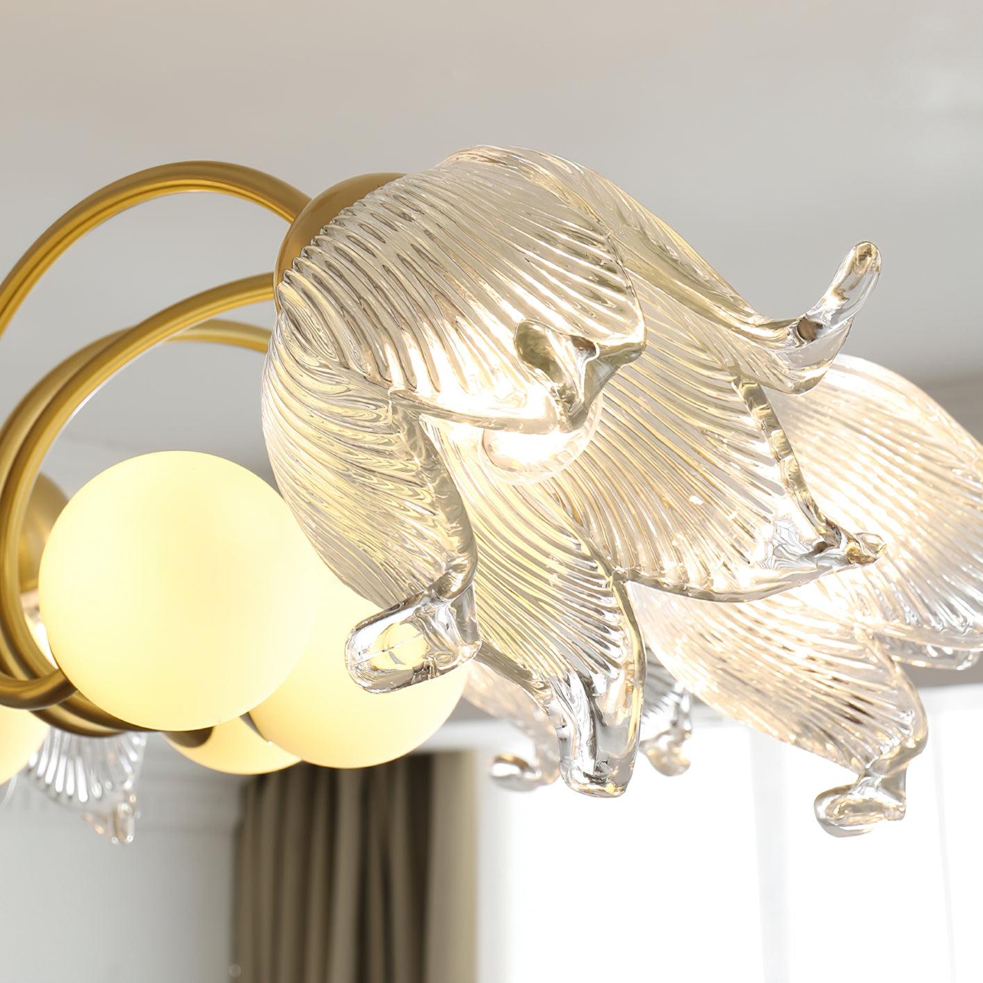 Talia Lustre Abat-jours en Verre Plissés Laiton Bois - Neutralighting