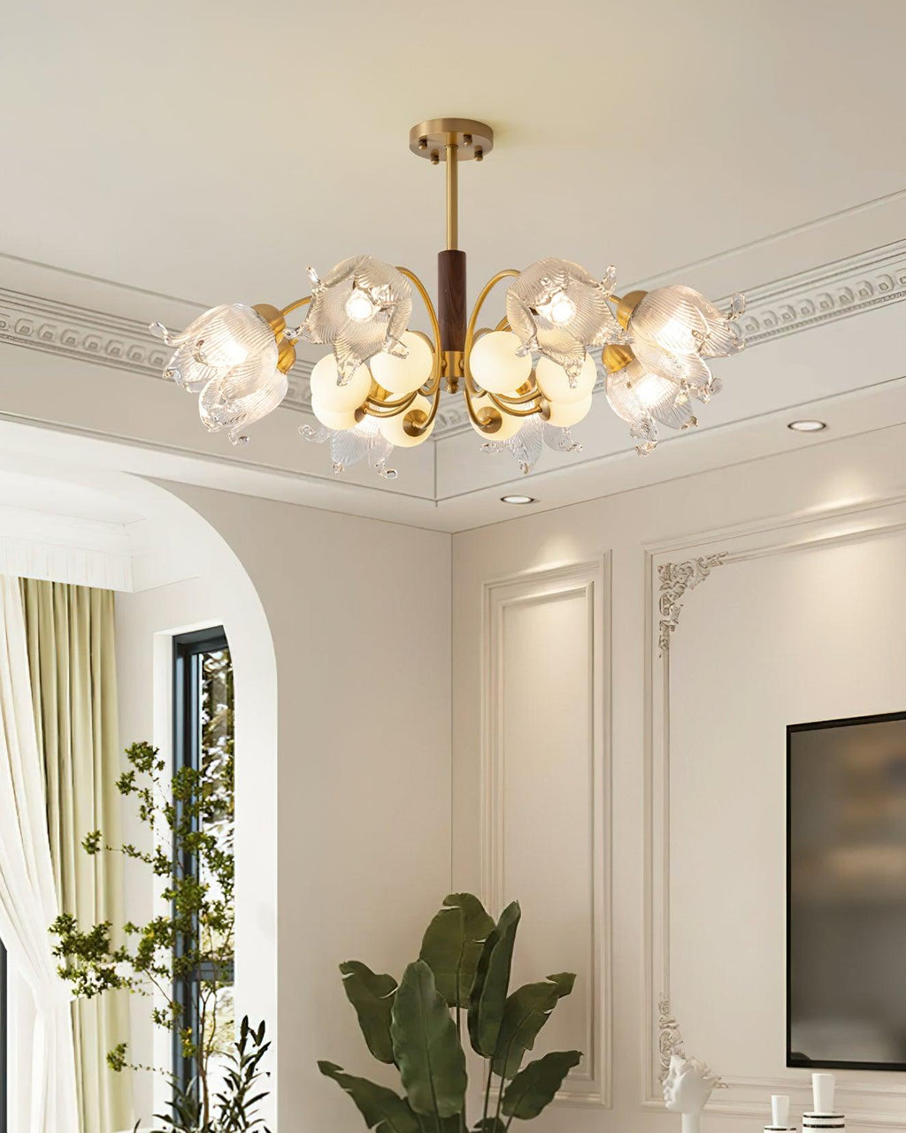 Talia Lustre Abat-jours en Verre Plissés Laiton Bois - Neutralighting