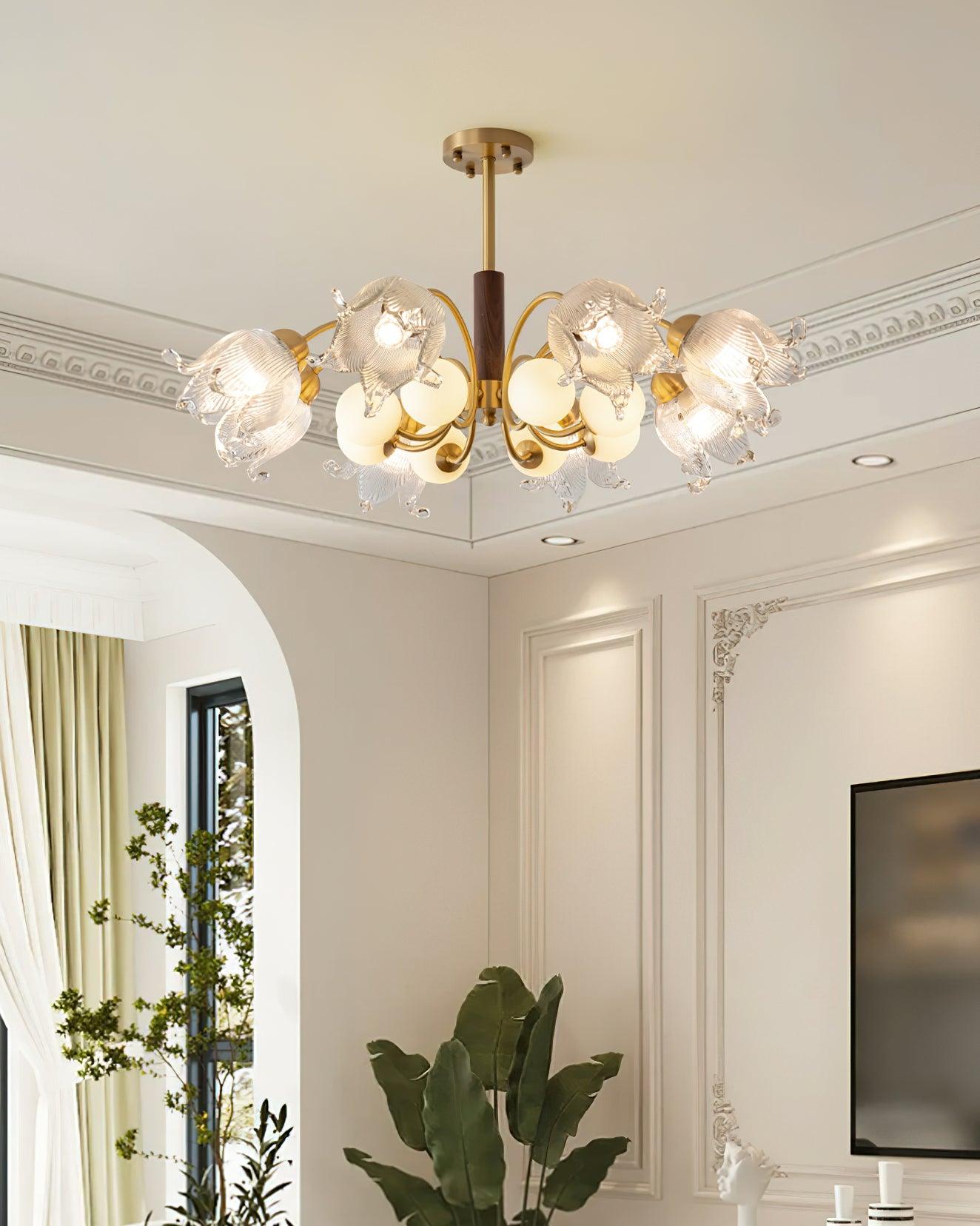 Talia Lustre Abat-jours en Verre Plissés Laiton Bois - Neutralighting