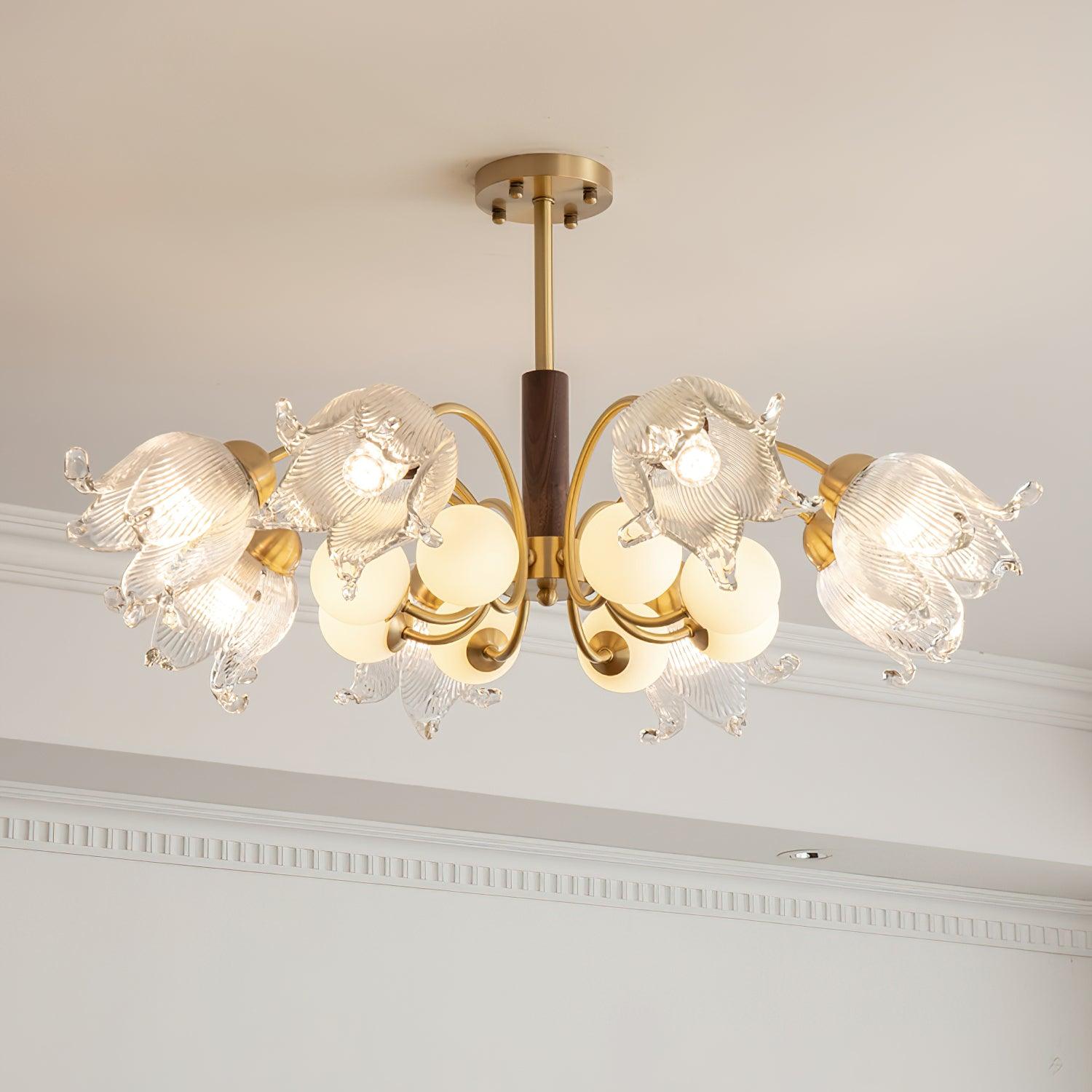 Talia Lustre Abat-jours en Verre Plissés Laiton Bois - Neutralighting
