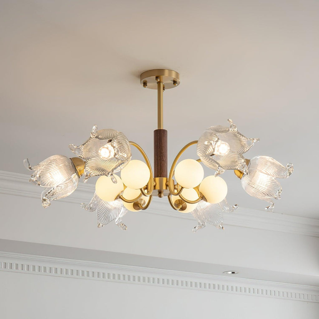 Talia Lustre Abat-jours en Verre Plissés Laiton Bois - Neutralighting