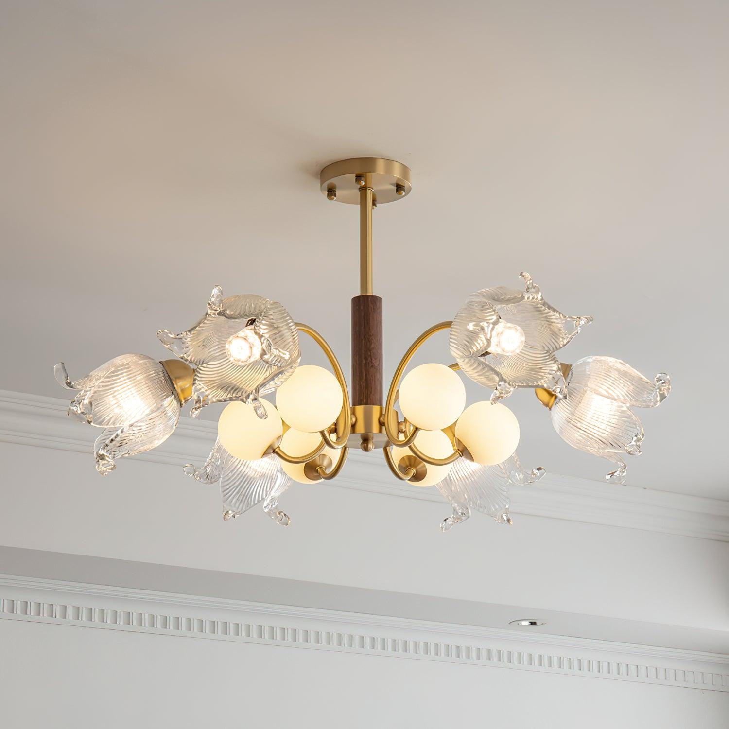 Talia Lustre Abat-jours en Verre Plissés Laiton Bois - Neutralighting