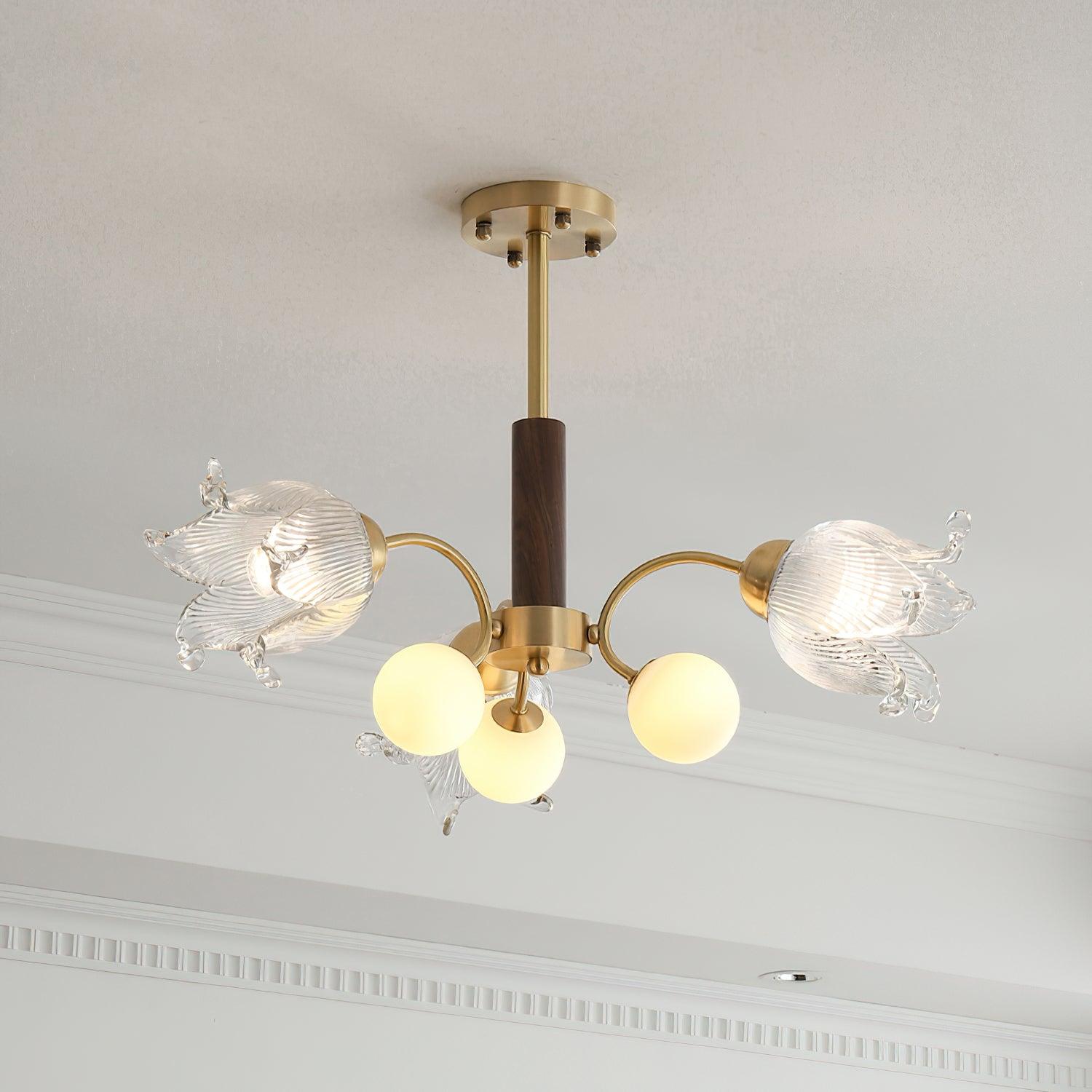 Talia Lustre Abat-jours en Verre Plissés Laiton Bois - Neutralighting