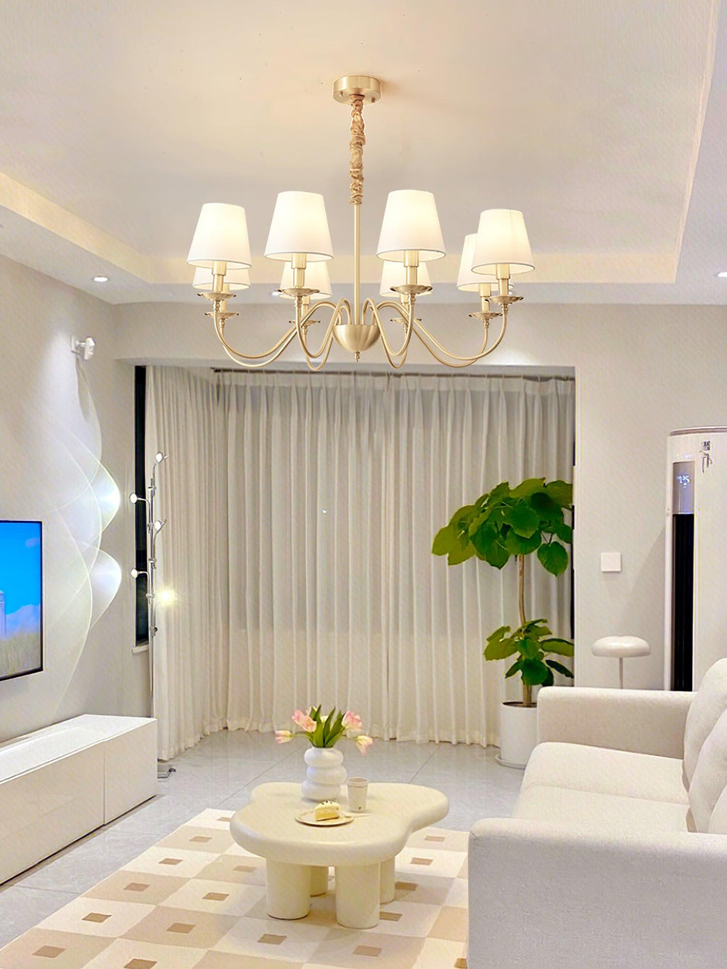 Lustra Chandelier Classique à Abat-jour en Tissu et Laiton - Neutralighting