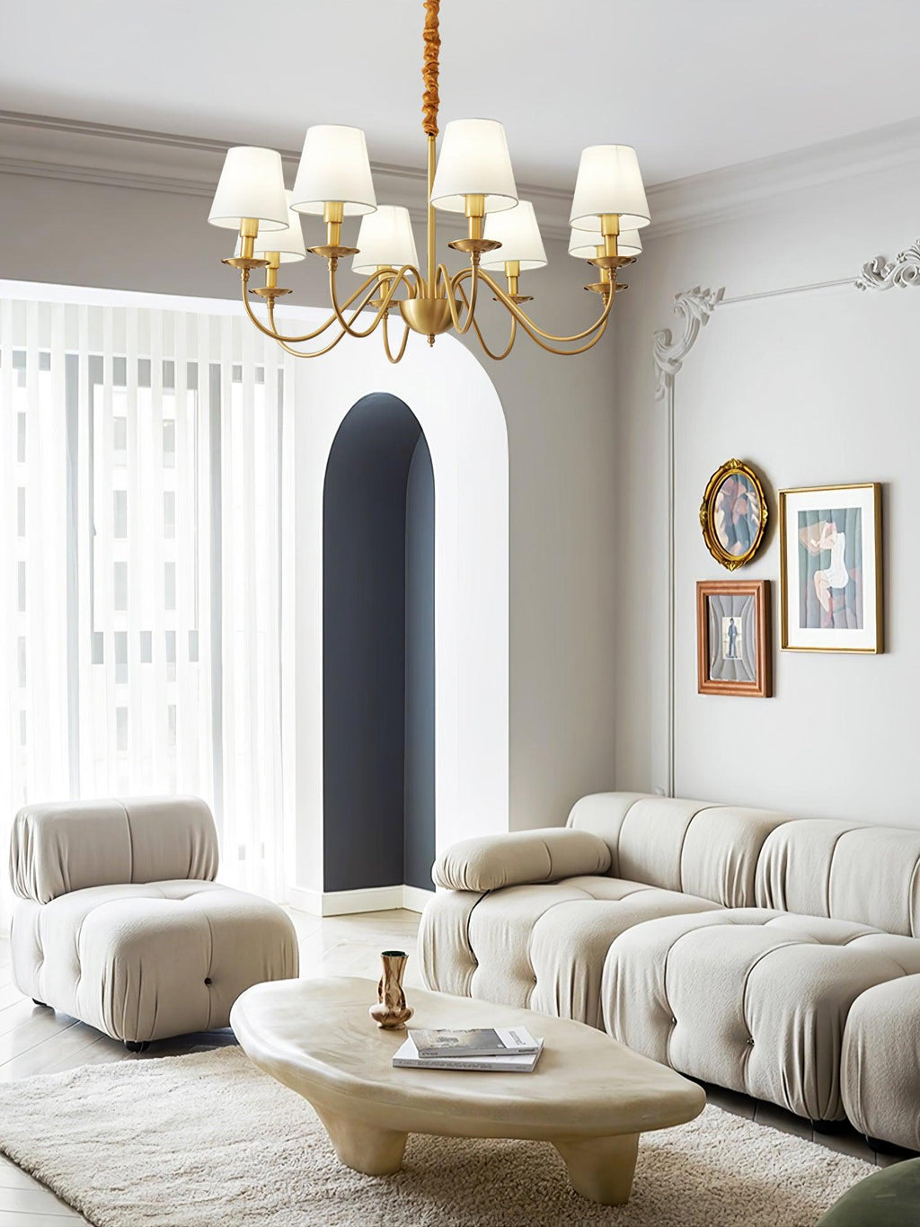 Lustra Chandelier Classique à Abat-jour en Tissu et Laiton - Neutralighting