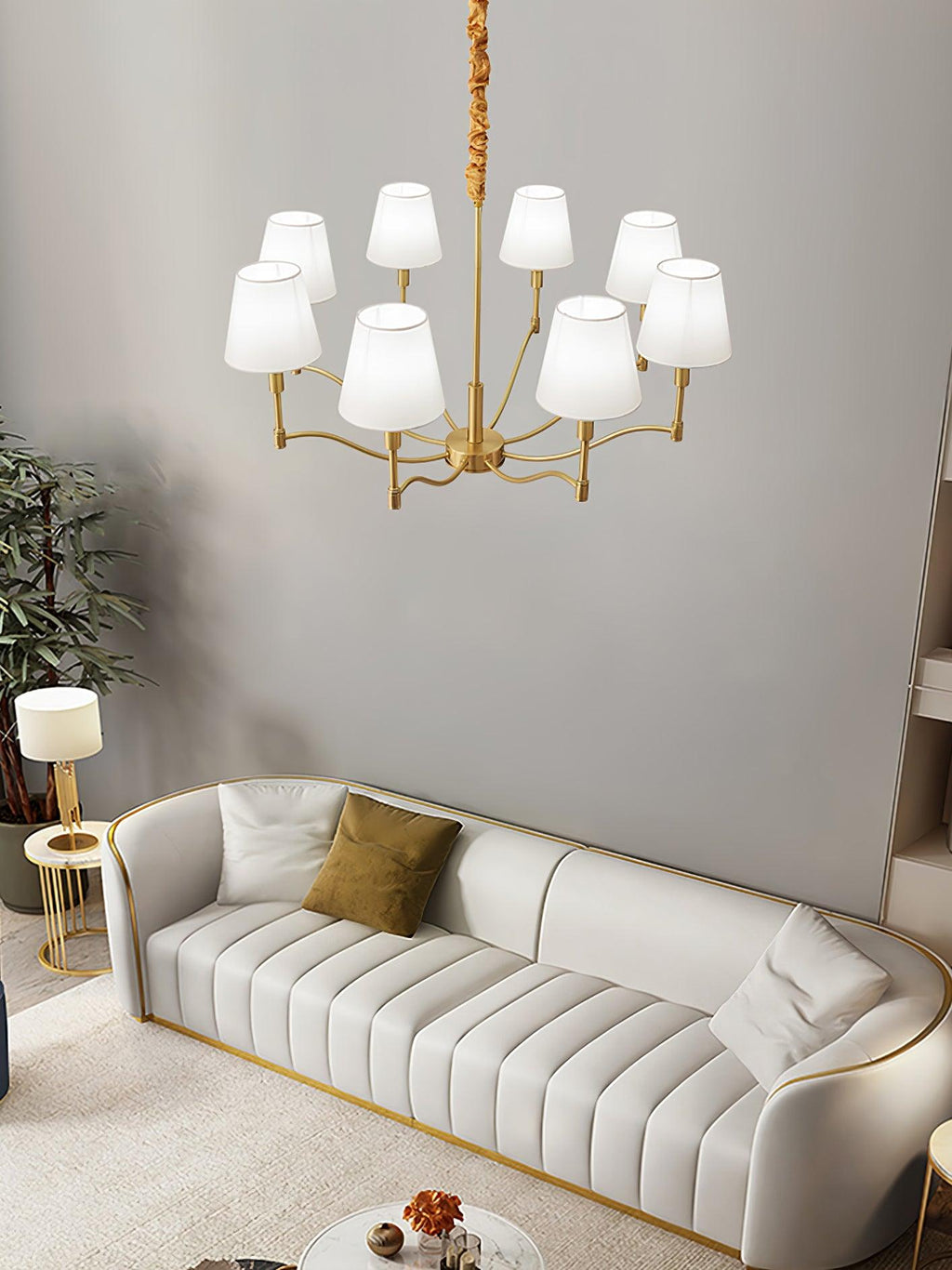 Lustra Chandelier Classique à Abat-jour en Tissu et Laiton - Neutralighting