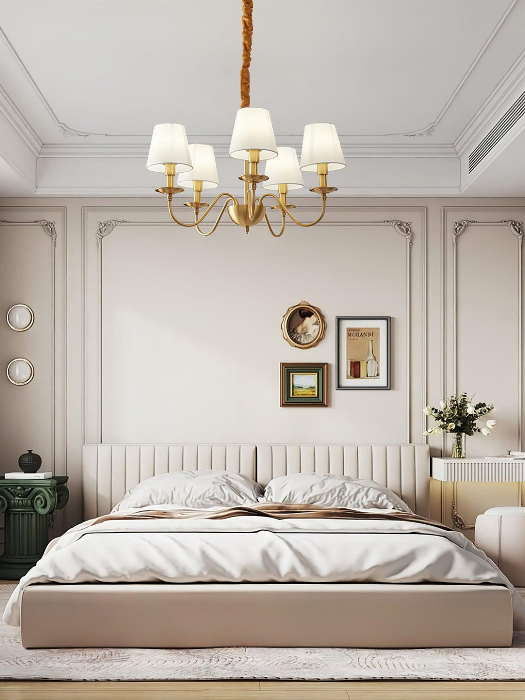 Lustra Chandelier Classique à Abat-jour en Tissu et Laiton - Neutralighting