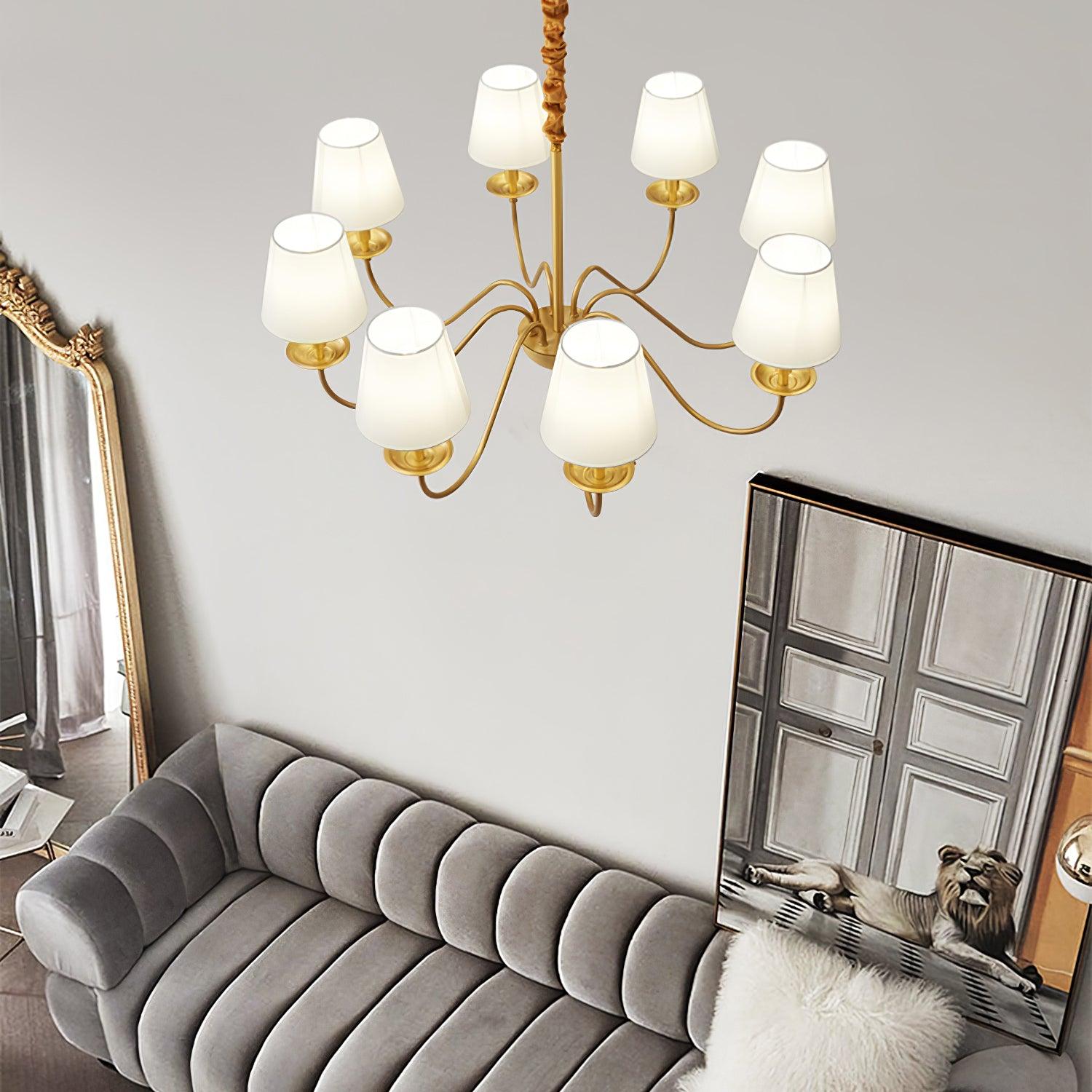 Lustra Chandelier Classique à Abat-jour en Tissu et Laiton - Neutralighting