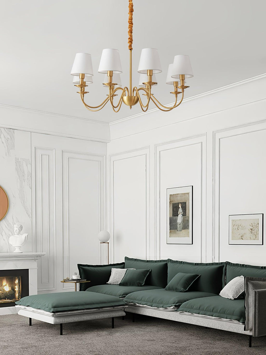 Lustra Chandelier Classique à Abat-jour en Tissu et Laiton - Neutralighting