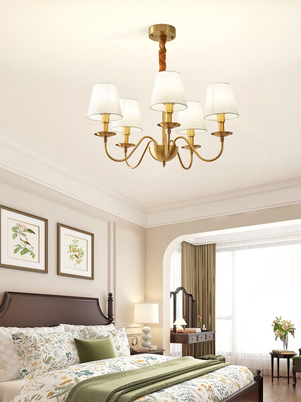 Lustra Chandelier Classique à Abat-jour en Tissu et Laiton - Neutralighting