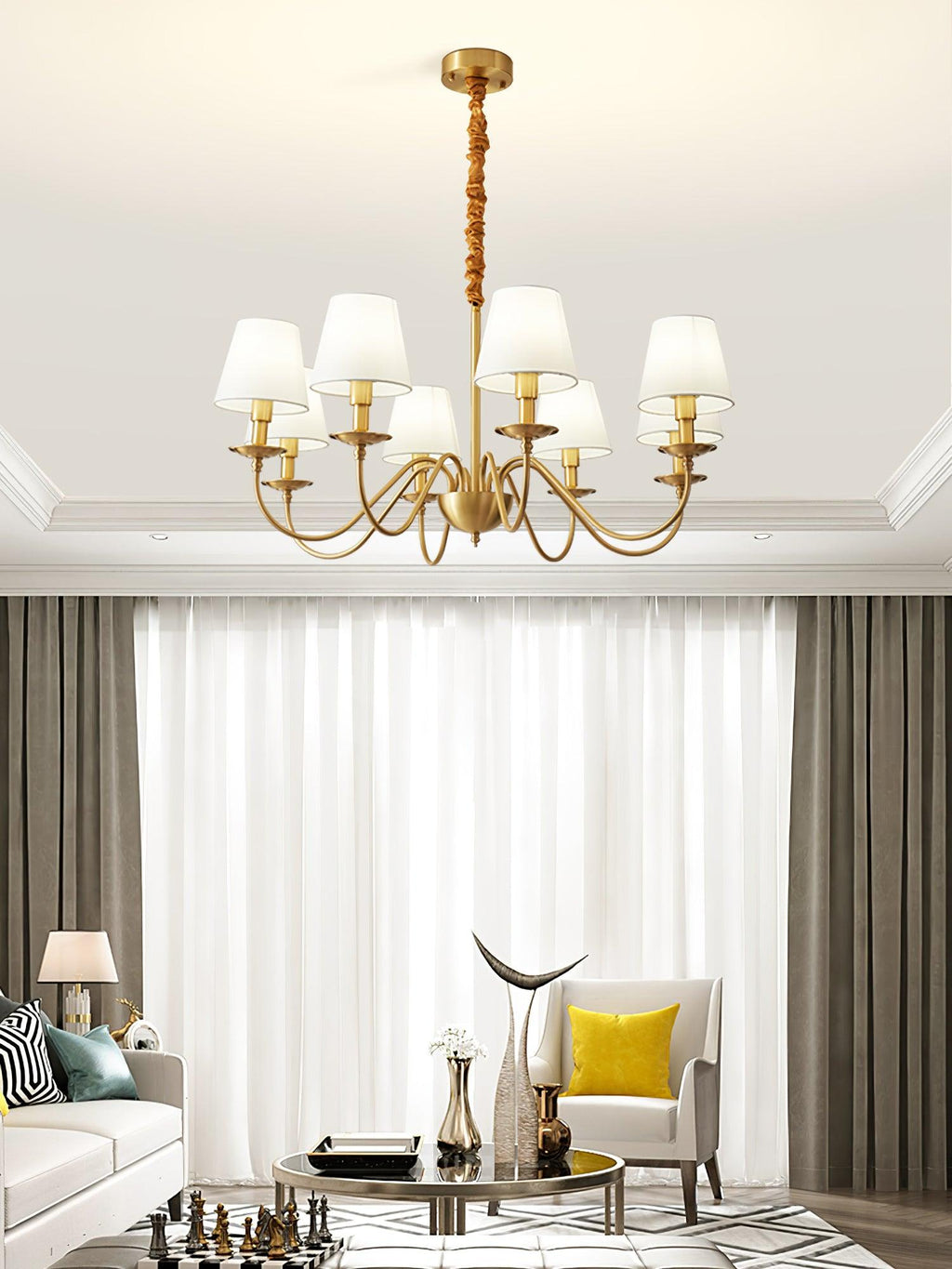 Lustra Chandelier Classique à Abat-jour en Tissu et Laiton - Neutralighting