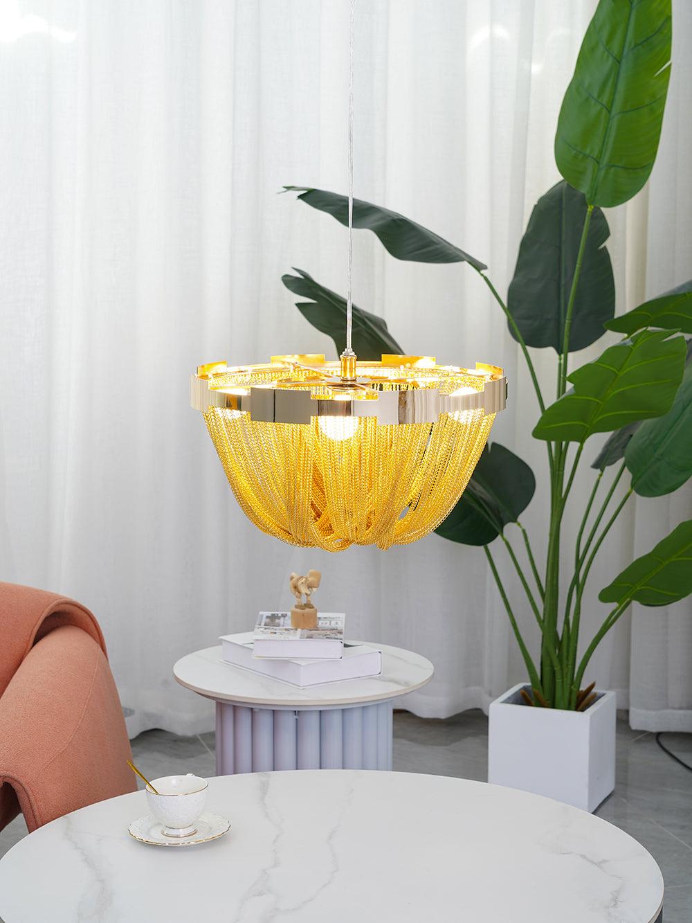 Lustra Plafonnier Frange Chaîne Cadre Nickel - Neutralighting