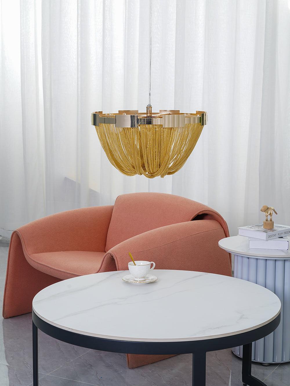 Lustra Plafonnier Frange Chaîne Cadre Nickel - Neutralighting