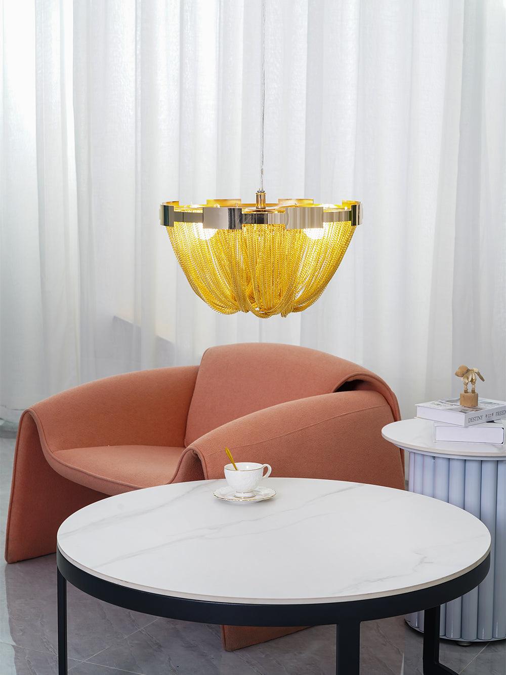 Lustra Plafonnier Frange Chaîne Cadre Nickel - Neutralighting