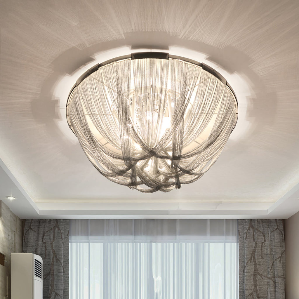 Lustra Plafonnier Frange Chaîne Cadre Nickel - Neutralighting