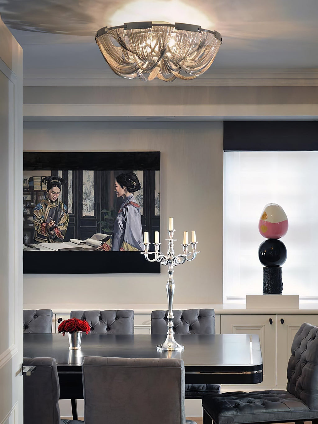 Lustra Plafonnier Frange Chaîne Cadre Nickel - Neutralighting