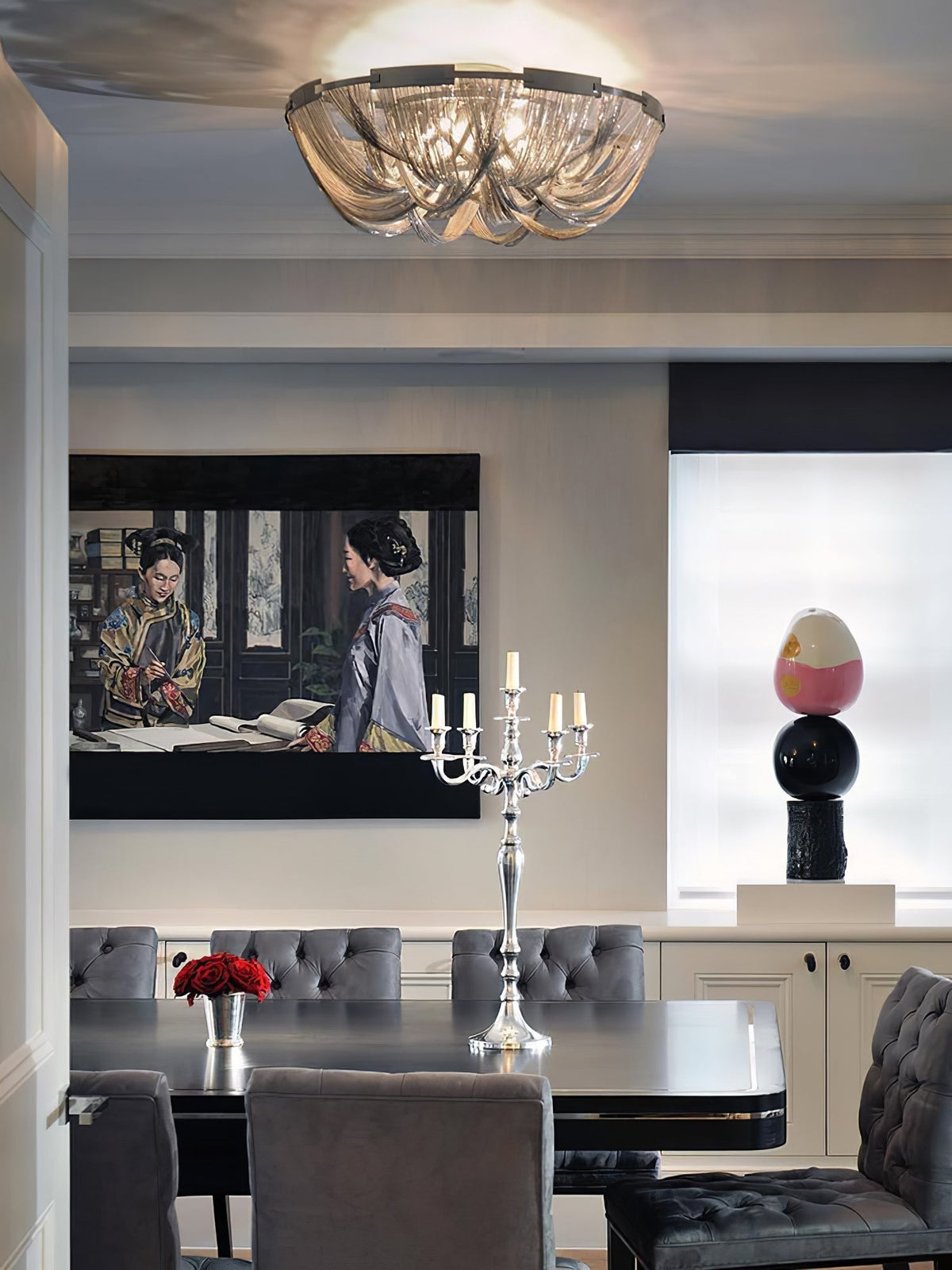 Lustra Plafonnier Frange Chaîne Cadre Nickel - Neutralighting