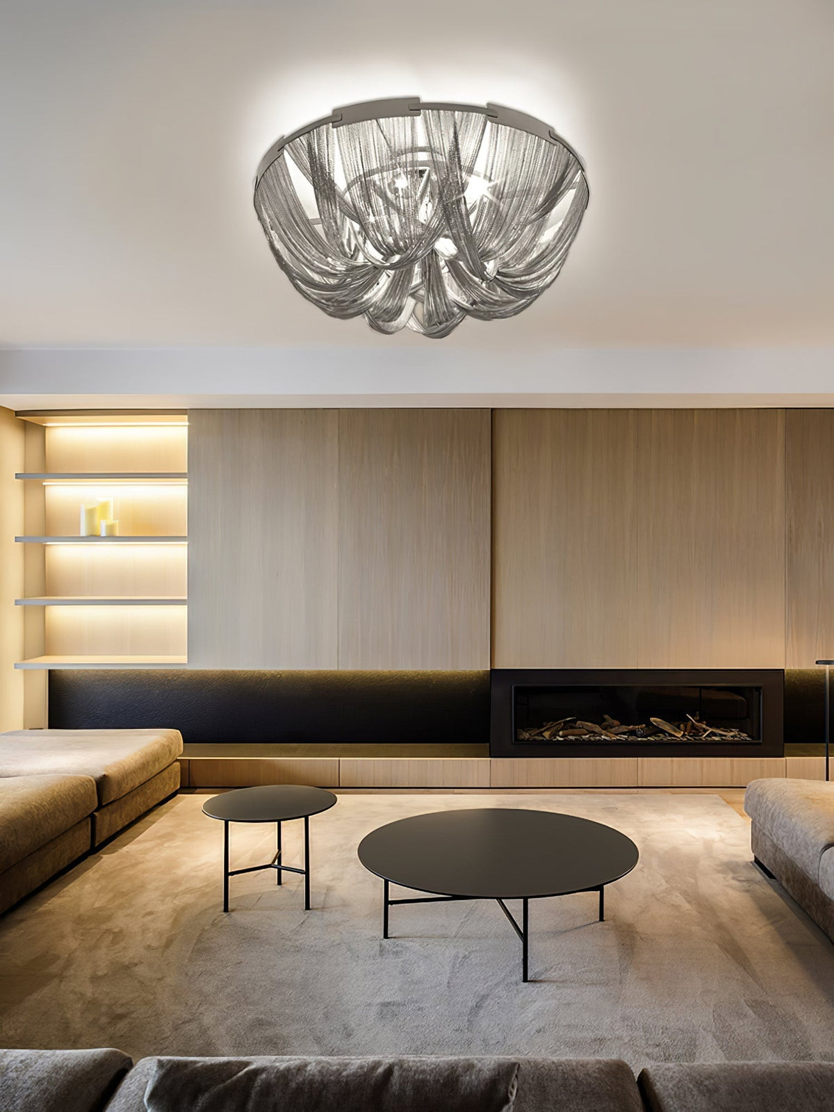 Lustra Plafonnier Frange Chaîne Cadre Nickel - Neutralighting