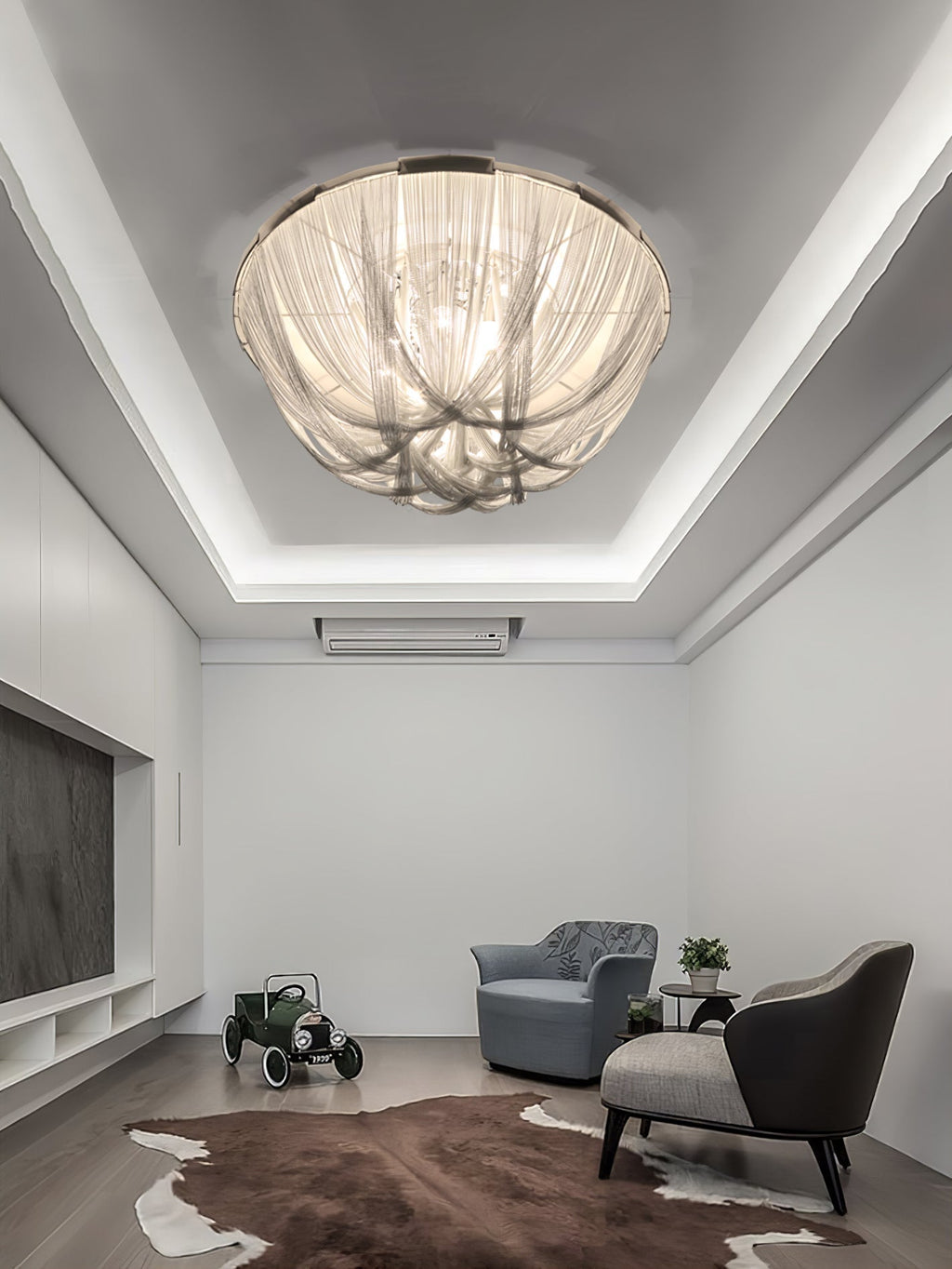 Lustra Plafonnier Frange Chaîne Cadre Nickel - Neutralighting