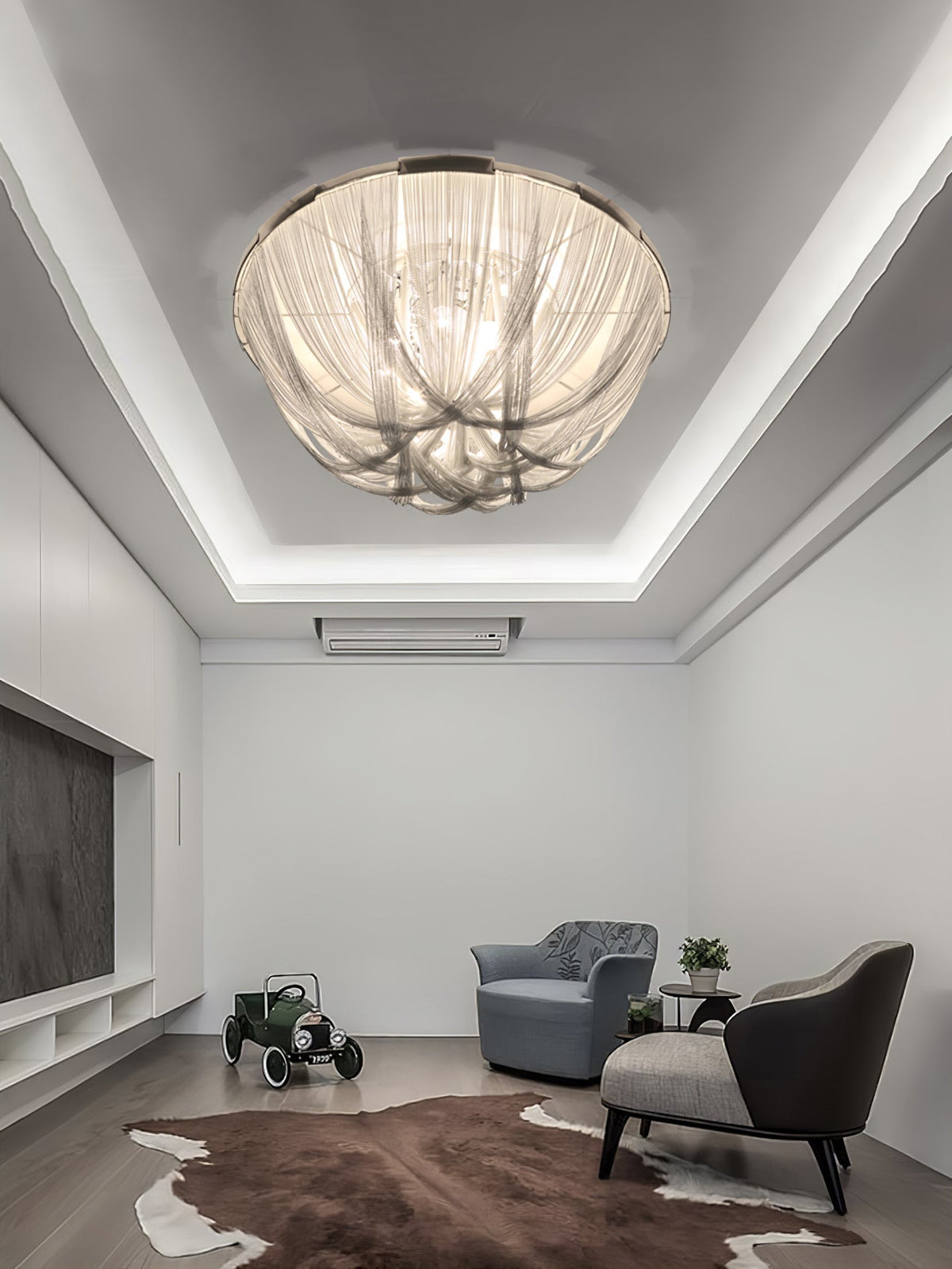Lustra Plafonnier Frange Chaîne Cadre Nickel - Neutralighting