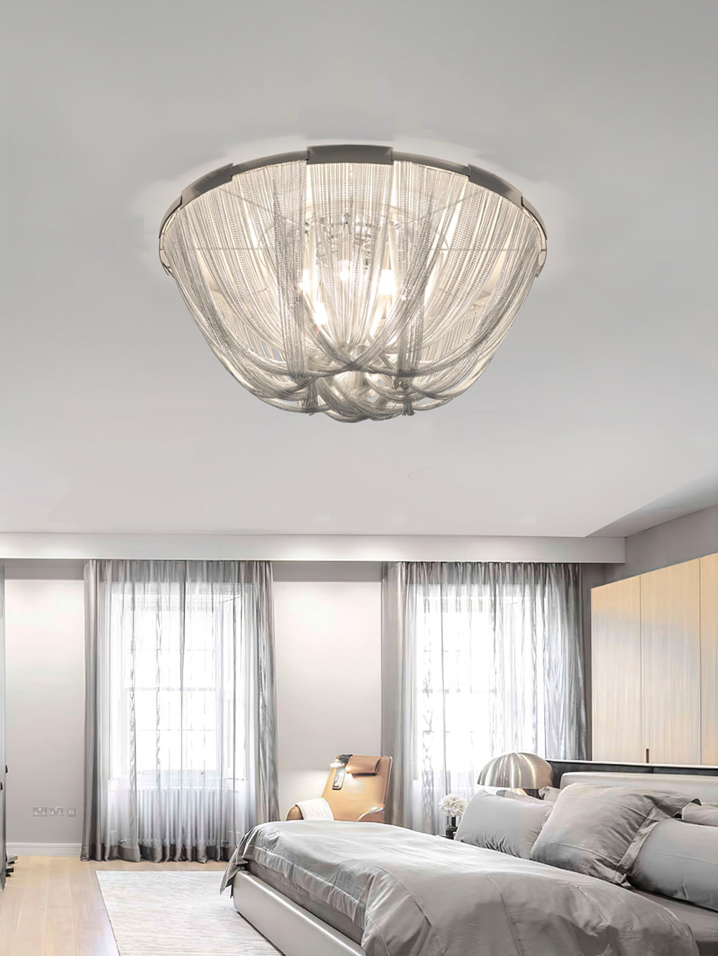 Lustra Plafonnier Frange Chaîne Cadre Nickel - Neutralighting