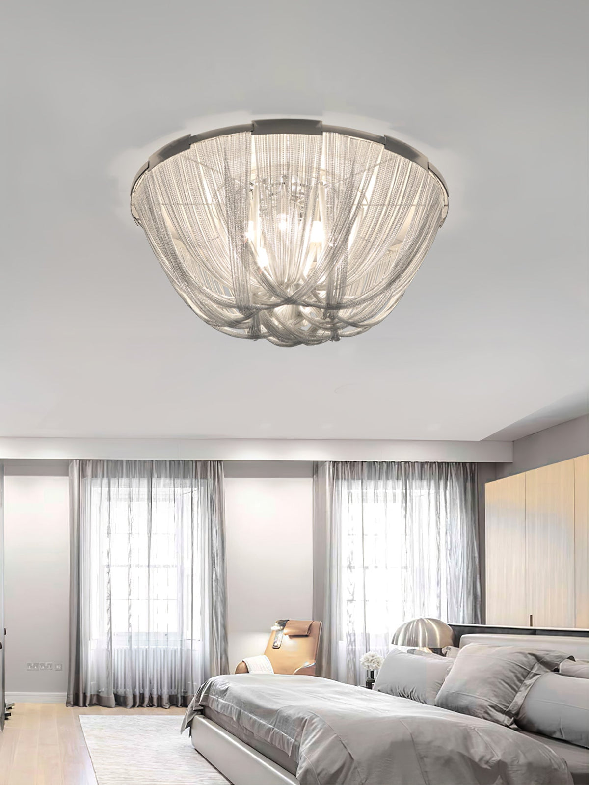 Lustra Plafonnier Frange Chaîne Cadre Nickel - Neutralighting