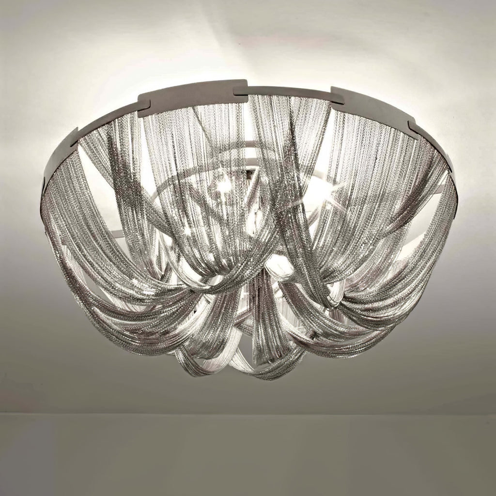 Lustra Plafonnier Frange Chaîne Cadre Nickel - Neutralighting