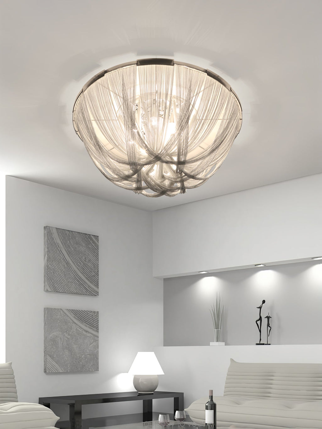 Lustra Plafonnier Frange Chaîne Cadre Nickel - Neutralighting