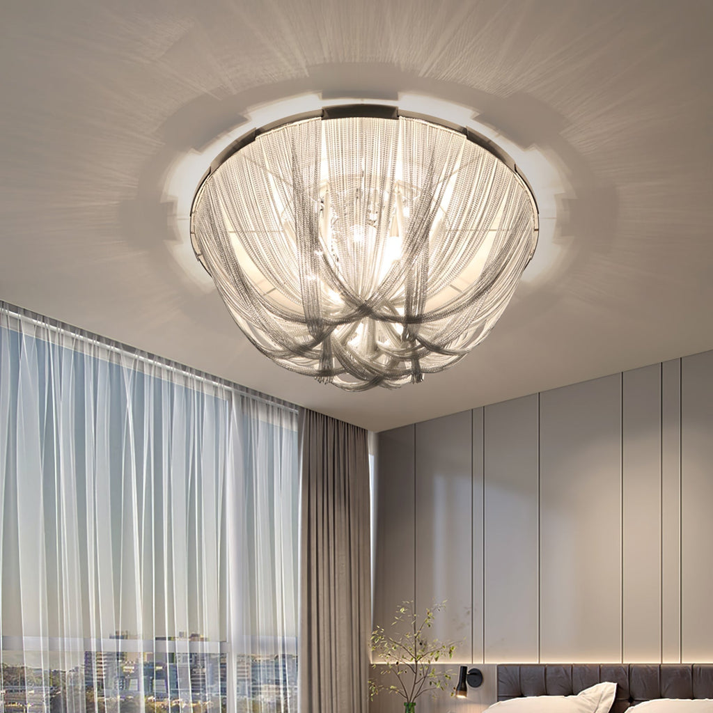 Lustra Plafonnier Frange Chaîne Cadre Nickel - Neutralighting