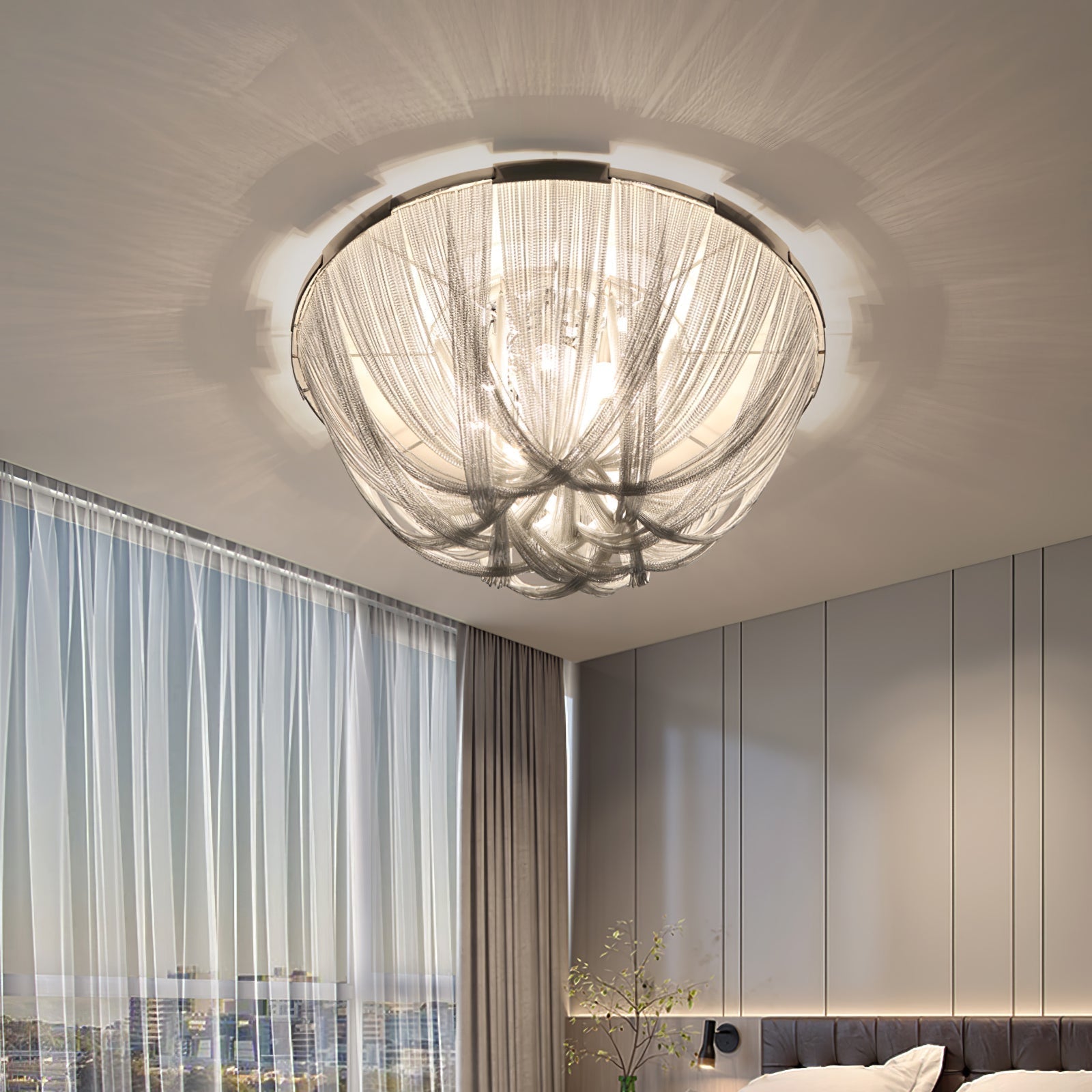 Lustra Plafonnier Frange Chaîne Cadre Nickel - Neutralighting