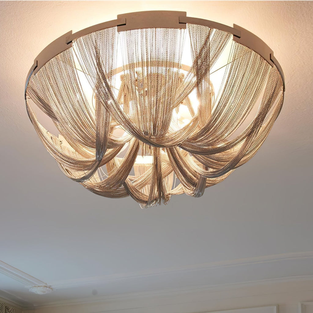 Lustra Plafonnier Frange Chaîne Cadre Nickel - Neutralighting