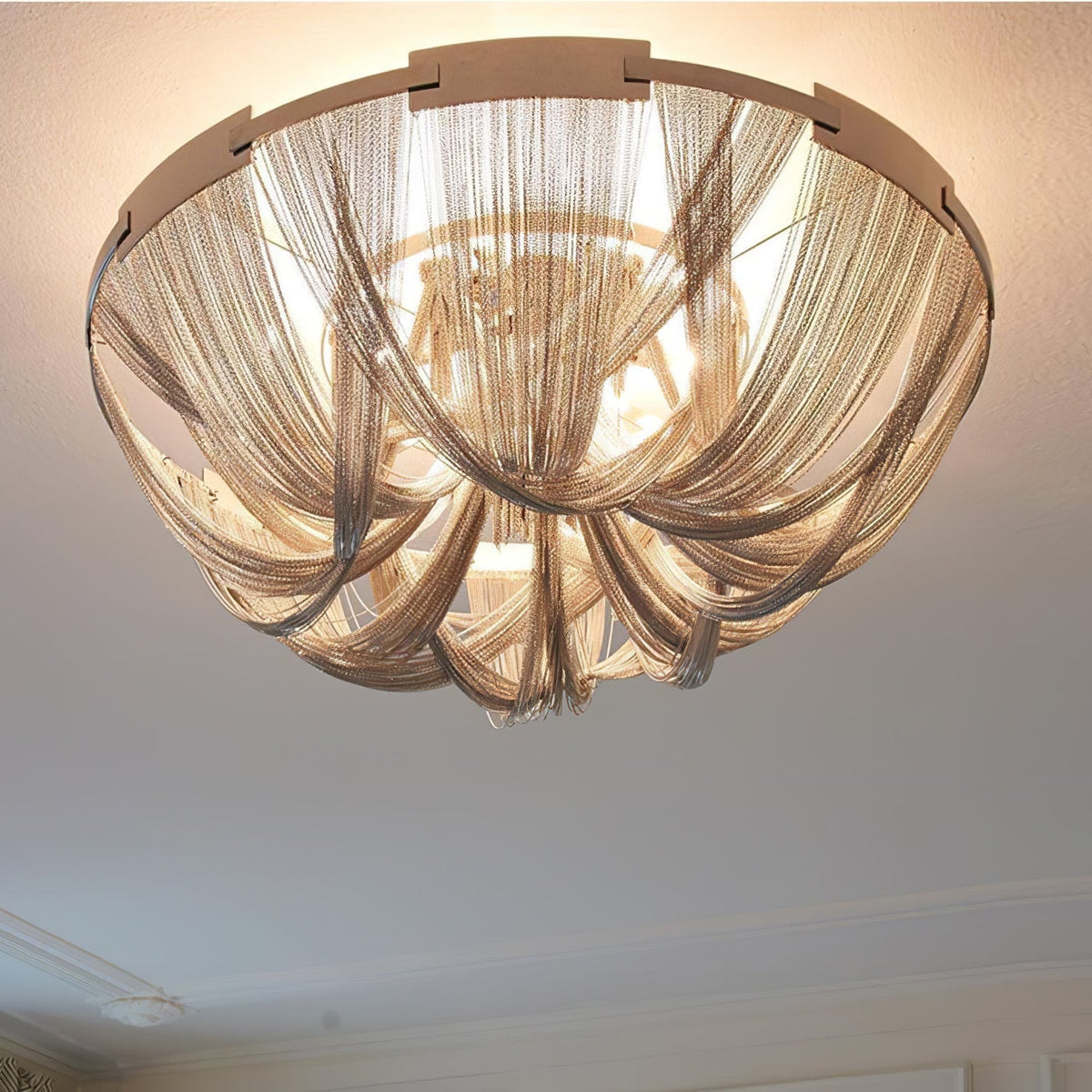 Lustra Plafonnier Frange Chaîne Cadre Nickel - Neutralighting