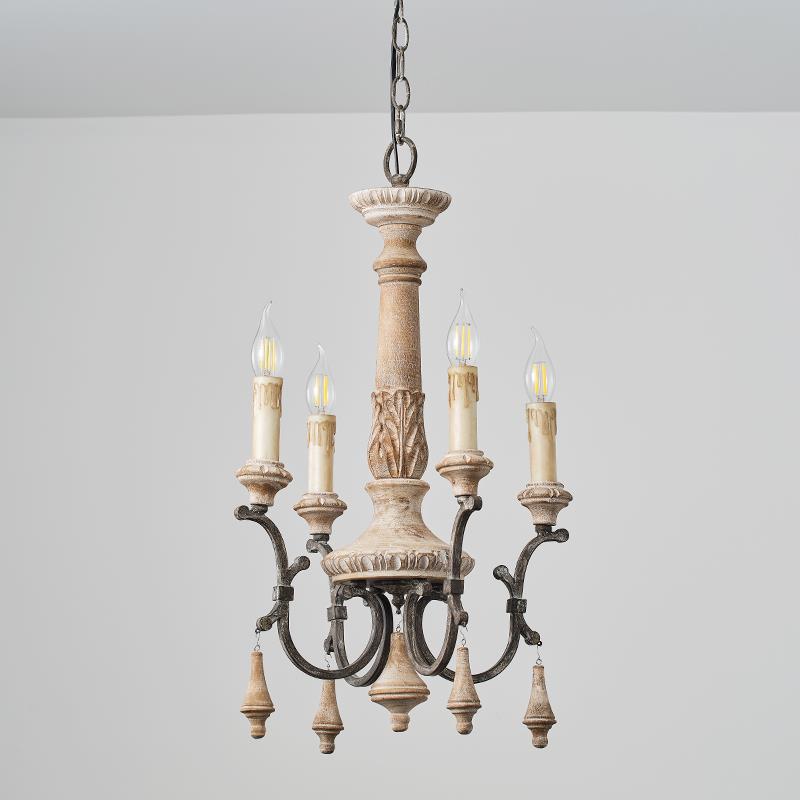 Myphaor Ancien Industriel Sculpté à la Main Bois Lustre - Neutralighting
