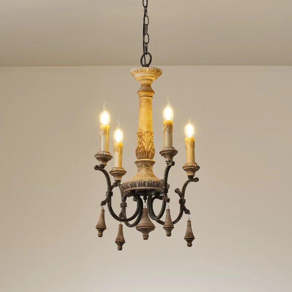 Myphaor Ancien Industriel Sculpté à la Main Bois Lustre - Neutralighting