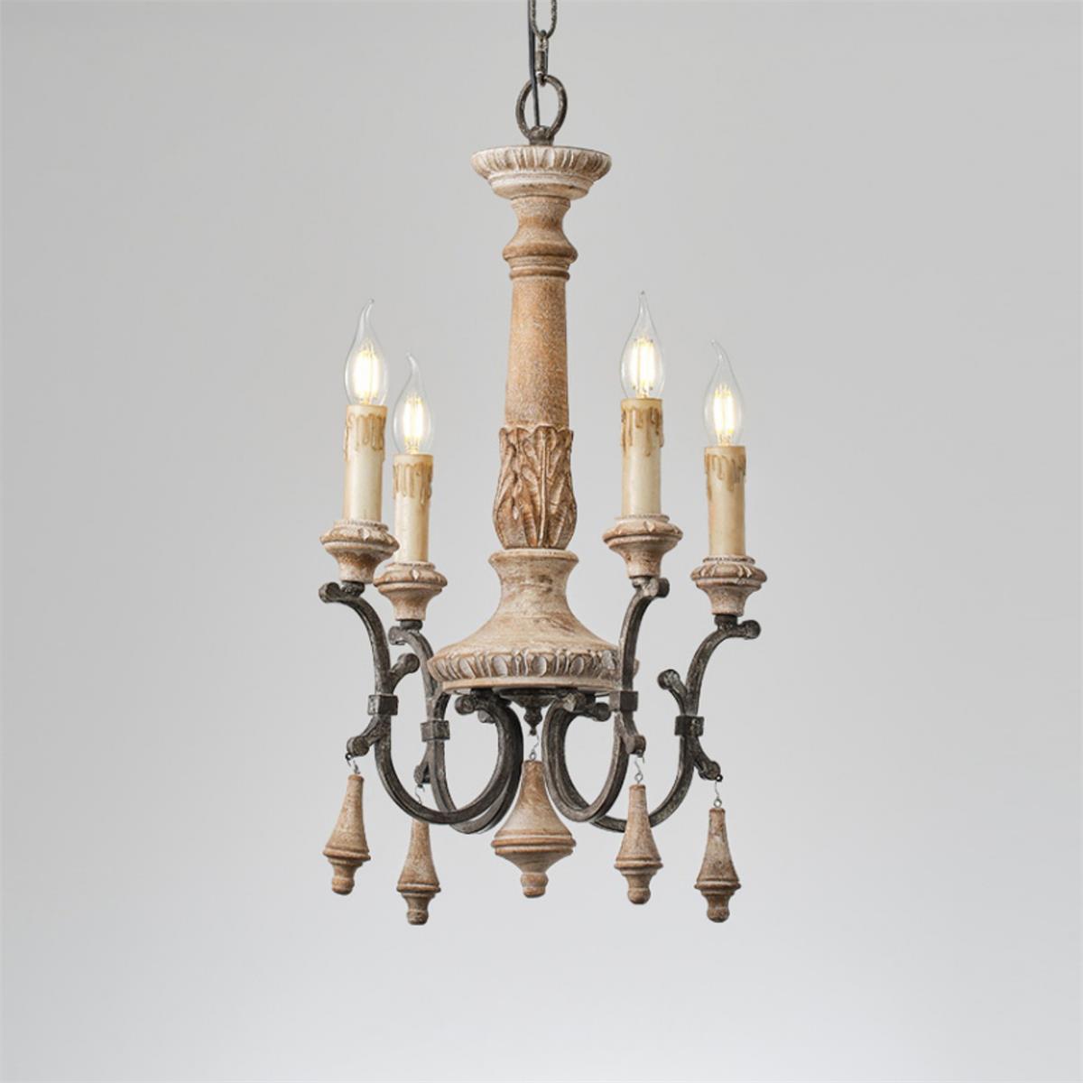 Myphaor Ancien Industriel Sculpté à la Main Bois Lustre - Neutralighting