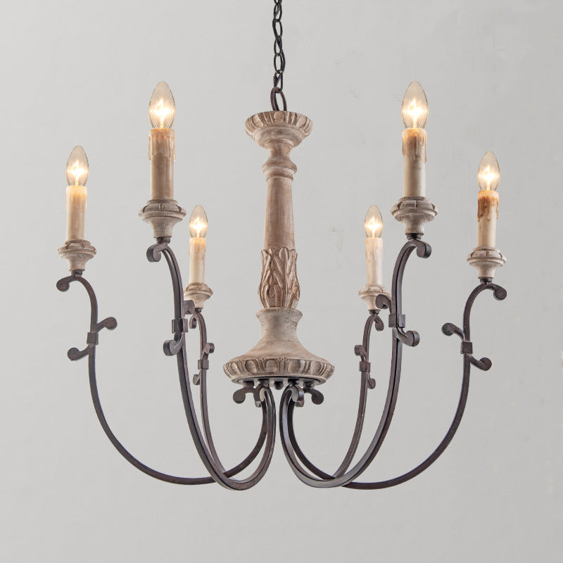 Myphaor Ancien Industriel Sculpté à la Main Bois Lustre - Neutralighting