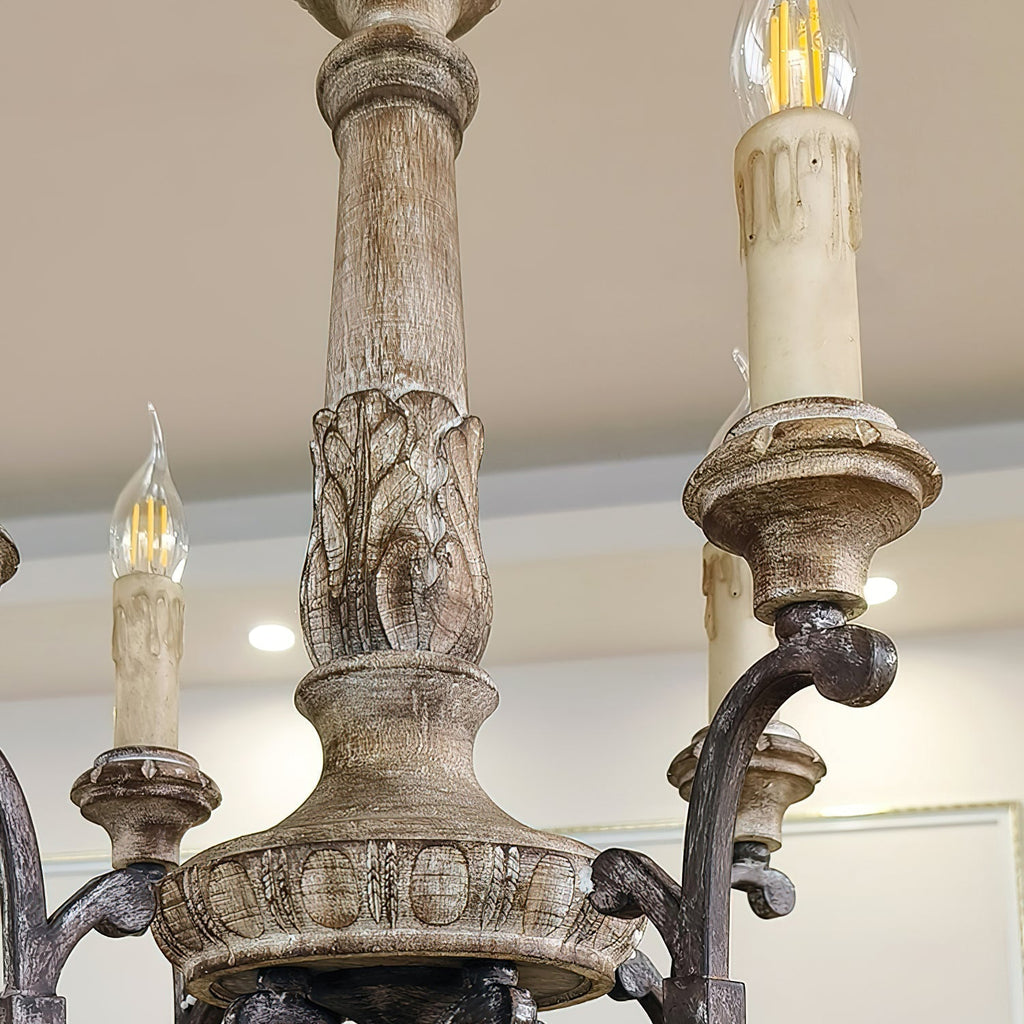 Myphaor Ancien Industriel Sculpté à la Main Bois Lustre - Neutralighting