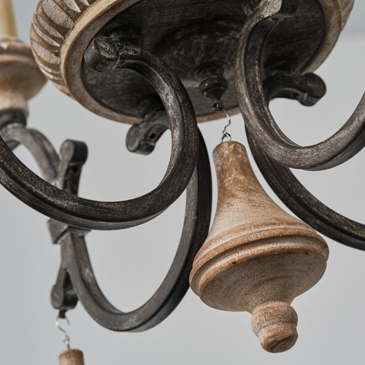 Myphaor Ancien Industriel Sculpté à la Main Bois Lustre - Neutralighting