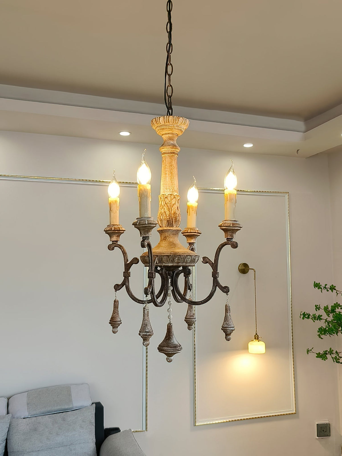 Myphaor Ancien Industriel Sculpté à la Main Bois Lustre - Neutralighting