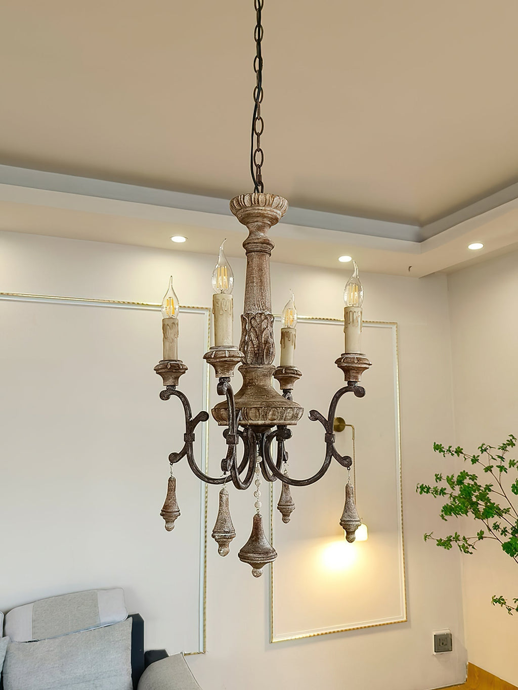 Myphaor Ancien Industriel Sculpté à la Main Bois Lustre - Neutralighting