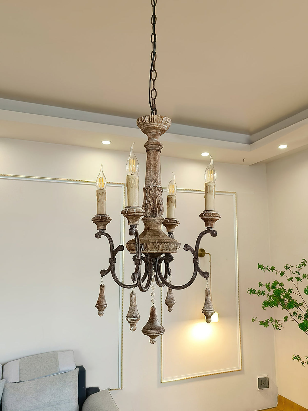 Myphaor Ancien Industriel Sculpté à la Main Bois Lustre - Neutralighting