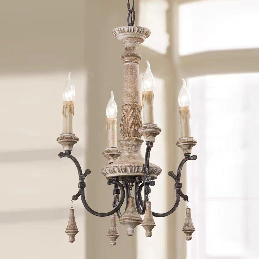 Myphaor Ancien Industriel Sculpté à la Main Bois Lustre - Neutralighting