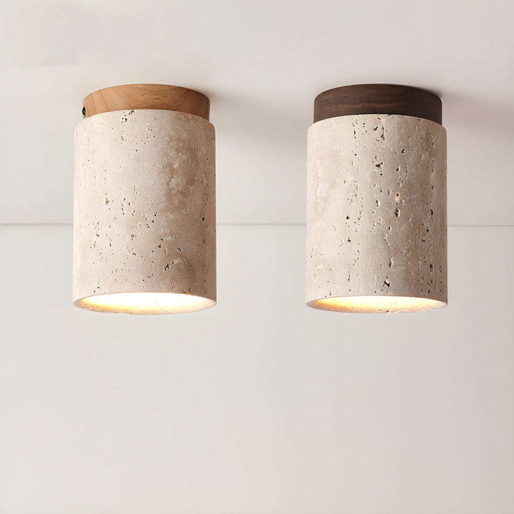 Aurnorira Lampe Plafonnier Cylindrique en Travertin - Neutralighting
