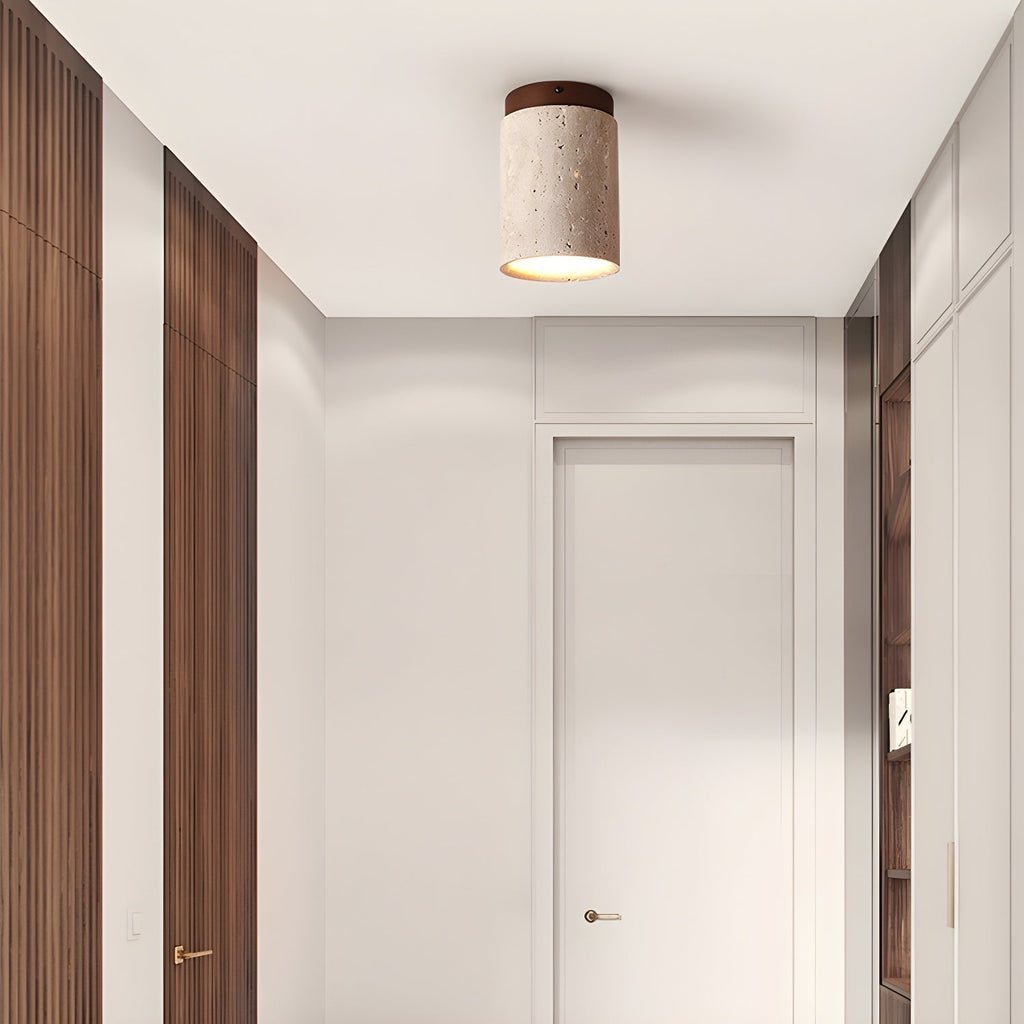 Aurnorira Lampe Plafonnier Cylindrique en Travertin - Neutralighting