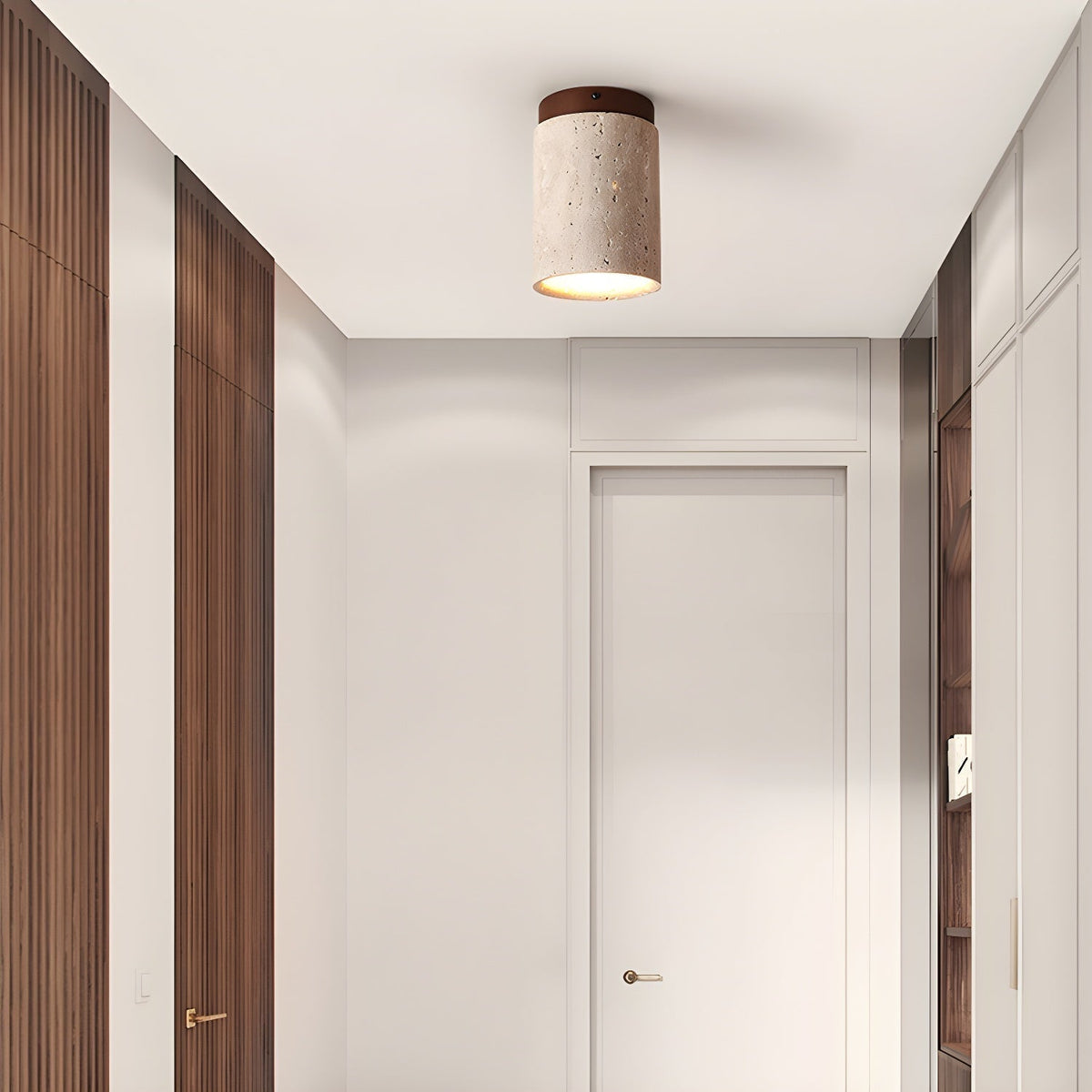 Aurnorira Lampe Plafonnier Cylindrique en Travertin - Neutralighting