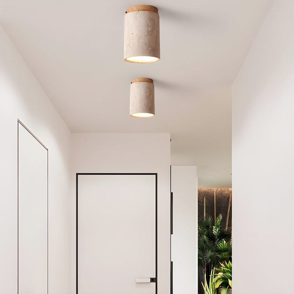 Aurnorira Lampe Plafonnier Cylindrique en Travertin - Neutralighting