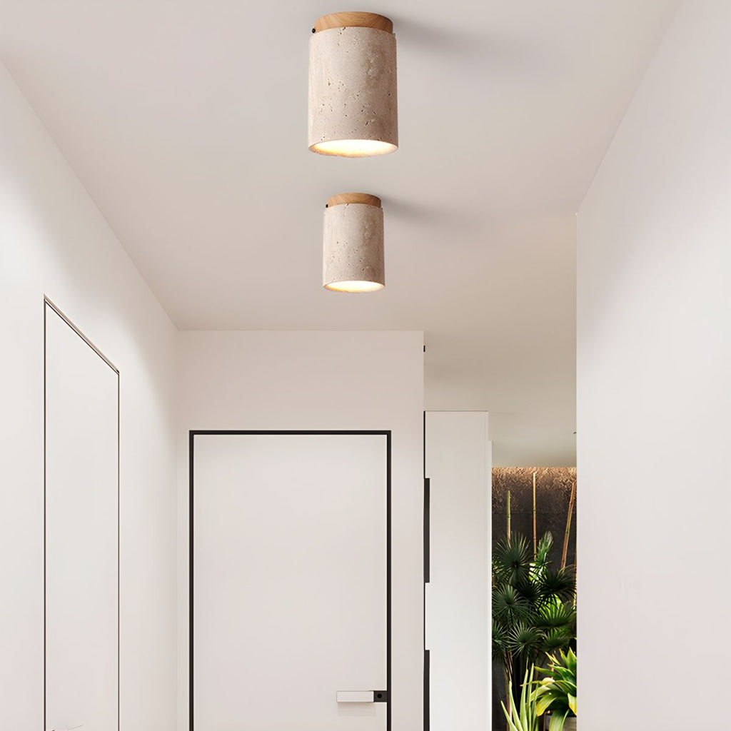 Aurnorira Lampe Plafonnier Cylindrique en Travertin - Neutralighting